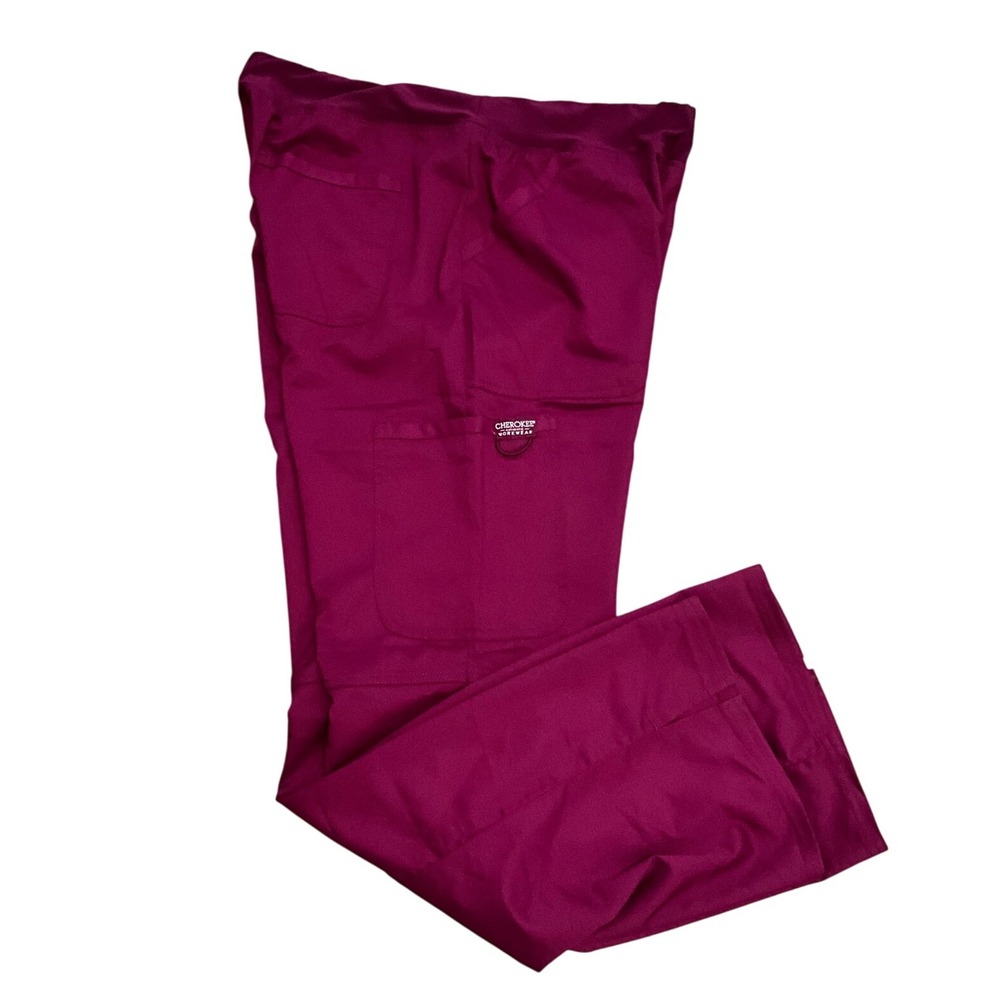 Cherokee Workwear Revolution Scrub Pants Women Wine Pull On Stretch Size M NWT - Picture 9 of 9